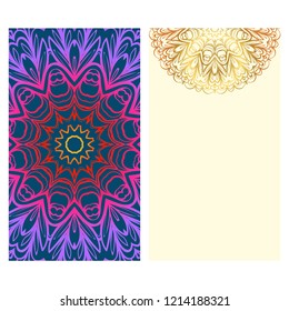 Templates card with mandala design. Vector illustration. For visit card, business, greeting card invitation