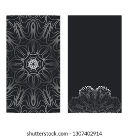 Templates Card With Mandala Design. Vector Illustration. For Visit Card, Business, Greeting Card Invitation. Black silver color