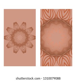 Templates Card With Mandala Design. Vector Illustration. For Visit Card, Business, Greeting Card Invitation. Brown color.