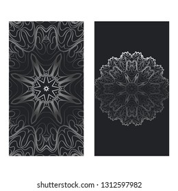 Templates Card With Mandala Design. Vector Illustration. For Visit Card, Business, Greeting Card Invitation. Black silver color