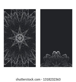 Templates Card With Mandala Design. Vector Illustration. For Visit Card, Business, Greeting Card Invitation. Black silver color