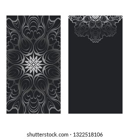 Templates Card With Mandala Design. Vector Illustration. For Visit Card, Business, Greeting Card Invitation. Black silver color