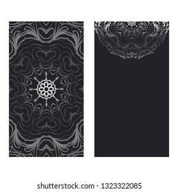 Templates Card With Mandala Design. Vector Illustration. For Visit Card, Business, Greeting Card Invitation. Black silver color