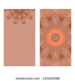Templates Card With Mandala Design. Vector Illustration. For Visit Card, Business, Greeting Card Invitation. Brown color.