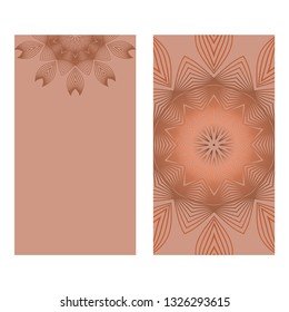 Templates Card With Mandala Design. Vector Illustration. For Visit Card, Business, Greeting Card Invitation. Brown color.