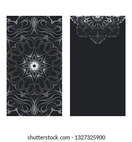 Templates Card With Mandala Design. Vector Illustration. For Visit Card, Business, Greeting Card Invitation. Black silver color