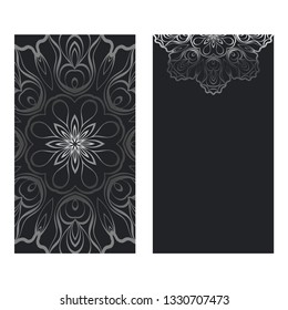 Templates Card With Mandala Design. Vector Illustration. For Visit Card, Business, Greeting Card Invitation. Black silver color