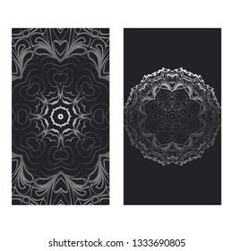 Templates Card With Mandala Design. Vector Illustration. For Visit Card, Business, Greeting Card Invitation. Black silver color