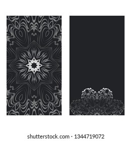 Templates Card With Mandala Design. Vector Illustration. For Visit Card, Business, Greeting Card Invitation. Black silver color