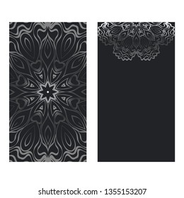 Templates Card With Mandala Design. Vector Illustration. For Visit Card, Business, Greeting Card Invitation. Black silver color