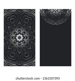 Templates Card With Mandala Design. Vector Illustration. For Visit Card, Business, Greeting Card Invitation. Black silver color