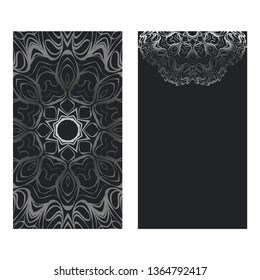 Templates Card With Mandala Design. Vector Illustration. For Visit Card, Business, Greeting Card Invitation. Black silver color