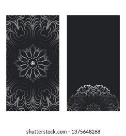 Templates Card With Mandala Design. Vector Illustration. For Visit Card, Business, Greeting Card Invitation. Black silver color