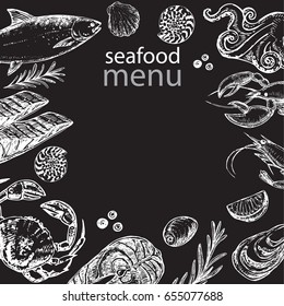 Templates card seafood menu on a black background