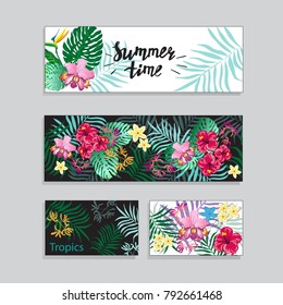 templates card with tropical leaves