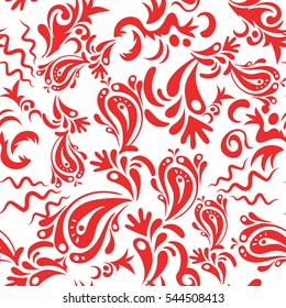 Templates for carpets, textiles, wallpaper and any surface. Vector seamless pattern of red ornament on a white background. Oriental, floral ornament.