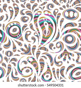 Templates for carpets, textiles, wallpaper and any surface. Vector seamless pattern of multicolored ornament on a white background. Oriental, doodle ornament.