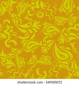 Templates for carpets, textiles, wallpaper and any surface. Vector seamless pattern of yellow ornament. Oriental, floral ornament.