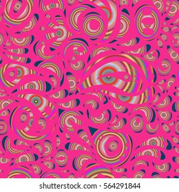 Templates for carpets, textiles, wallpaper and any surface. Vector seamless pattern of multicolored ornament on a pink background. Oriental, doodle ornament.