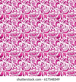 Templates for carpets, textiles, wallpaper and any surface. Vector seamless pattern of magenta, purple and pink ornament. Oriental, floral ornament.