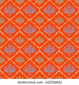 Templates for carpets, textiles, wallpaper and any surface. Vector seamless pattern of blue and orange ornament. Oriental, ornament.