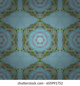 Templates for carpets, textiles, wallpaper and any surface. Vector seamless pattern of blue, green and brown ornament. Oriental, ornament.