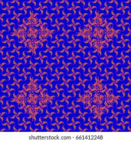 Templates for carpets, textiles, wallpaper and any surface. Vector seamless pattern of yellow, pink and blue ornament. Oriental, ornament.