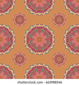 Templates for carpets, textiles, wallpaper and any surface. Vector seamless pattern of pink, blue and brown ornament. Oriental,ornament.