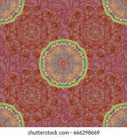 Templates for carpets, textiles, wallpaper and any surface. Vector seamless pattern of green, red and beige ornament. Oriental, ornament.