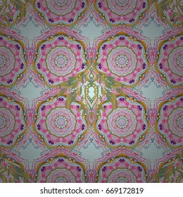 Templates for carpets, textiles, wallpaper and any surface. Vector seamless pattern of pink and green ornament. Oriental, ornament.