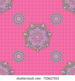 Templates for carpets, textiles, wallpaper and any surface. Vector seamless pattern of pink and green ornament. Oriental, ornament.
