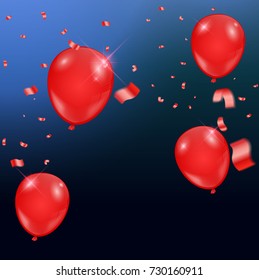 Templates of a celebration of the red balloons and ribbons, sparkling red color