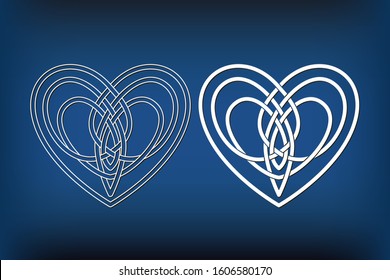 Templates of celtic hearts for laser cutting. Stencil celt logo pattern for paper cut from a variety of materials. Irish ornaments for print. Vector stock illustration.