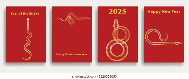 Templates with Chinese new year 2025 zodiac snake symbol .Banner template with golden snakes .Traditional design .2025 Year of the snake.  Lunar new year 2025 . Vector illustration