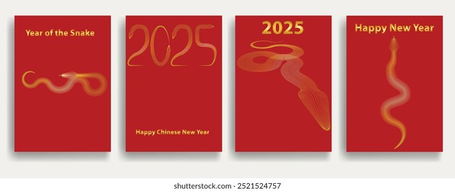 Templates with Chinese new year 2025 zodiac snake symbol .Banner template with golden snakes .Traditional design .2025 Year of the snake.  Lunar new year 2025 . Vector illustration