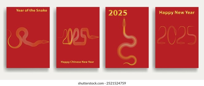 Templates with Chinese new year 2025 zodiac snake symbol .Banner template with golden snakes .Traditional design .2025 Year of the snake.  Lunar new year 2025 . Vector illustration