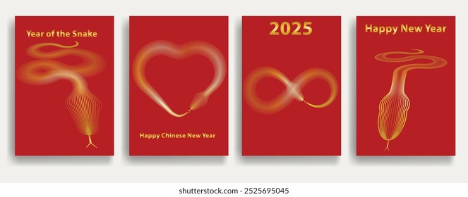 Templates with Chinese new year 2025 zodiac snake symbol .Banner template with golden snakes .Traditional design .2025 Year of the snake.  Lunar new year 2025 . Vector illustration