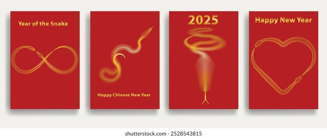 Templates with Chinese new year 2025 zodiac snake symbol .Banner template with golden snakes .Traditional design .2025 Year of the snake.  Lunar new year 2025 . Vector illustration