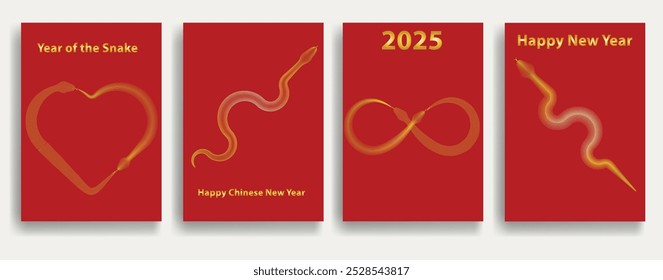 Templates with Chinese new year 2025 zodiac snake symbol .Banner template with golden snakes .Traditional design .2025 Year of the snake.  Lunar new year 2025 . Vector illustration