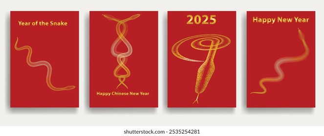 Templates with Chinese new year 2025 zodiac snake symbol .Banner template with golden snakes .Traditional design .2025 Year of the snake.  Lunar new year 2025 . Vector illustration