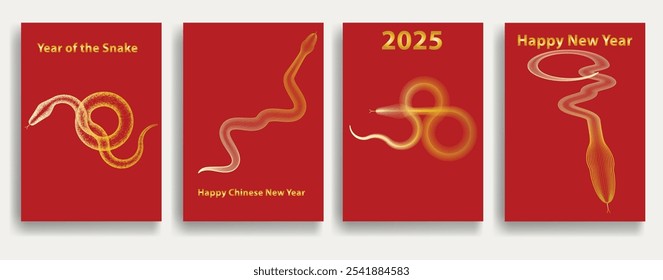 Templates with Chinese new year 2025 zodiac snake symbol .Banner template with golden snakes .Traditional design .2025 Year of the snake.  Lunar new year 2025 . Vector illustration