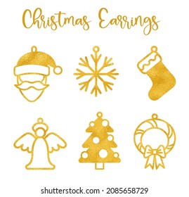 Templates of Christmas earrings made of golden foil