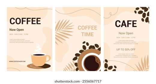 templates coffee mug, cards, banner, brochure, poster, cover, cafe menu. Vector illustration.