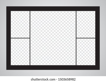 Templates Collage 5 Frames Photos Parts, Picture Or Illustration. Vector Frames. Moodboard. 5 Photos. Poster Frame Mockup. Collage Concept.