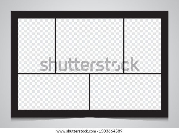 テンプレートは 5フレームの写真パーツ 画像 イラストをコラージングします ベクター画像フレーム 落書き 5枚の写真 ポスターフレームがモックアップ コラージュのコンセプト のベクター画像素材 ロイヤリティフリー