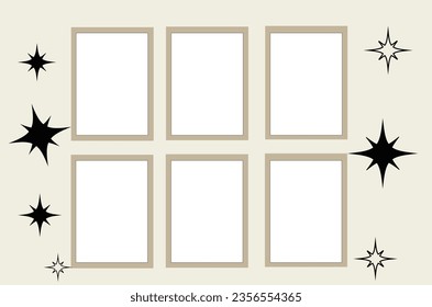 Templates collage 6 frame photos.Template of moodboard. Vector illustration.