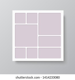 Templates collage eight frames, photos, parts pictures or illustrations. Vector frames. Board and branding presentation. Creative theme. Moodboard. Eight photos. Poster frame mockup. Collage concept.