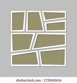 Las plantillas cotejan ocho marcos, fotos, partes de imágenes, ilustraciones. Presentación de la marca de marco vectorial. Tema creativo con diseño de borde cuadrado simple de 8 partes. Moderna maqueta mínima.