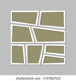 Las plantillas cotejan ocho marcos, fotos, partes de imágenes, ilustraciones. Presentación de la marca de marco vectorial. Tema creativo con diseño de borde cuadrado simple de 8 partes. Moderna maqueta mínima.