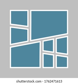 Templates collage eight frames, photos, parts pictures, illustrations. Vector frame branding presentation. Creative theme with 8 part simple square border layout. Modern minimal moodboard mockup.